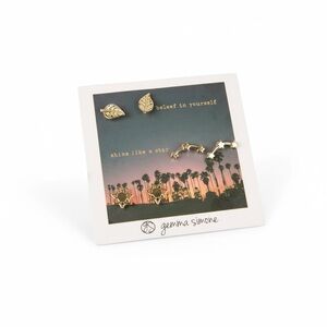 New Gemma Simone Women’s 14K Gold Plated Sun, Stars and Leaf Earrings Set of 3